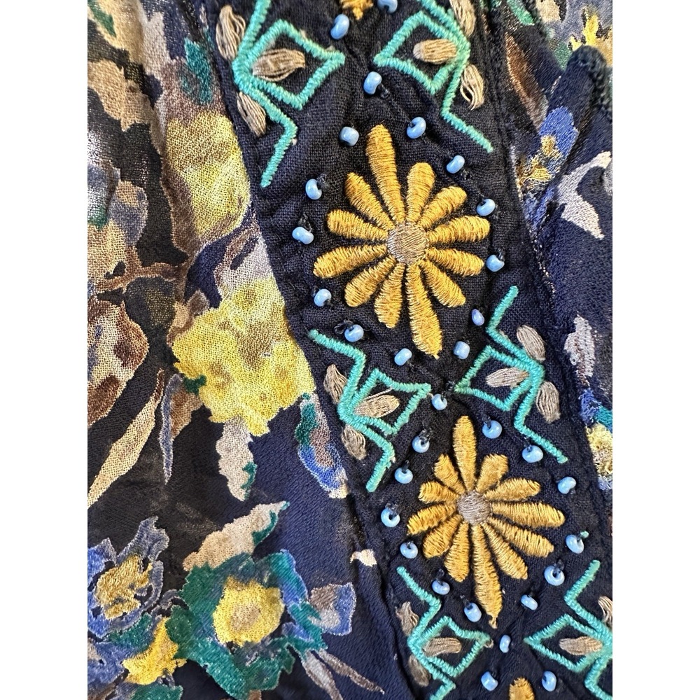 Anthropologie Meadow Rue Top Blue Small Strasser Floral Embroidered Sheer Blouse - Picture 2 of 15
